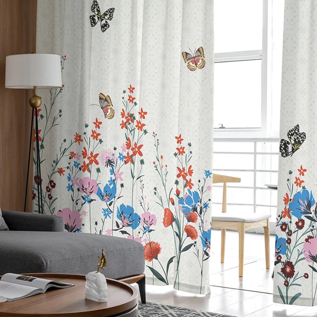 Květina Butterfly Retro Slunečnice Orchidej Ložnice Průhledné Průsvitné Závěsy Sváteční dekorace Okno Voál Tyl Závěs