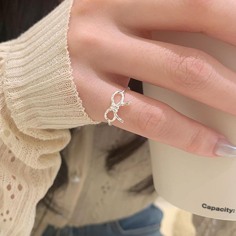 Bowknot Ring for Women Hollow Out Extremely Fine Korean Sweet Romantic Jewelry Gift Dropshipping