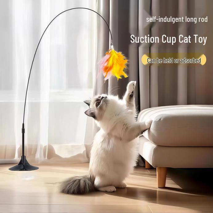 Automatic Cat Teaser: Suction Cup Feather Wand for Self-Play and Boredom Relief