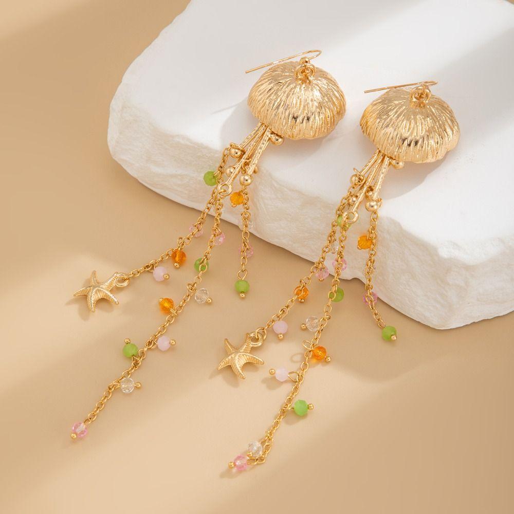 Beads Jellyfish Drop Earrings Tassel Beach Marine Style Earrings Starfish Stud Earrings  Party