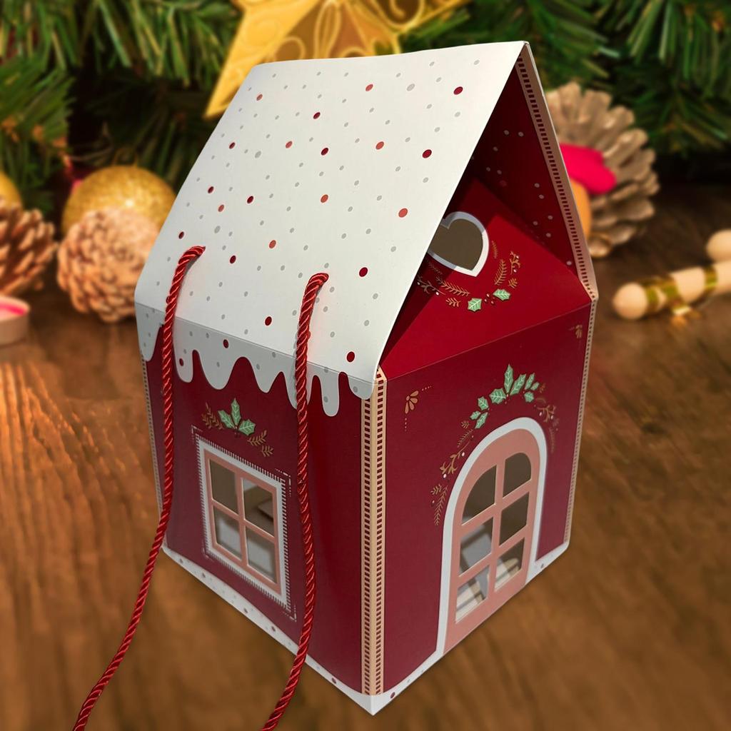 Christmas Cottage Gift Box Cookie Container Multifunctional Christmas Decor Ornament Treat Box for Festival Present Packaging