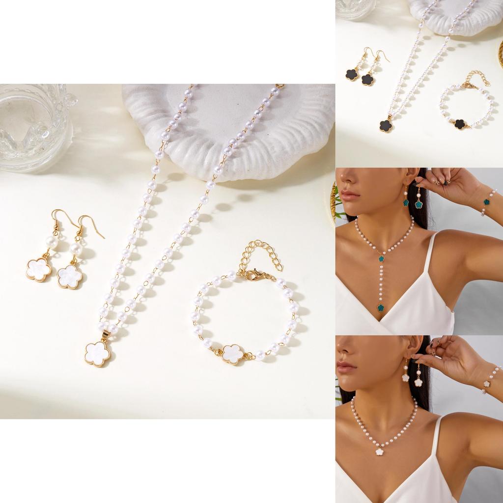 Geometric Flower Shape Jewelry Set With Pearl Pendant For Women Fashion Accessories