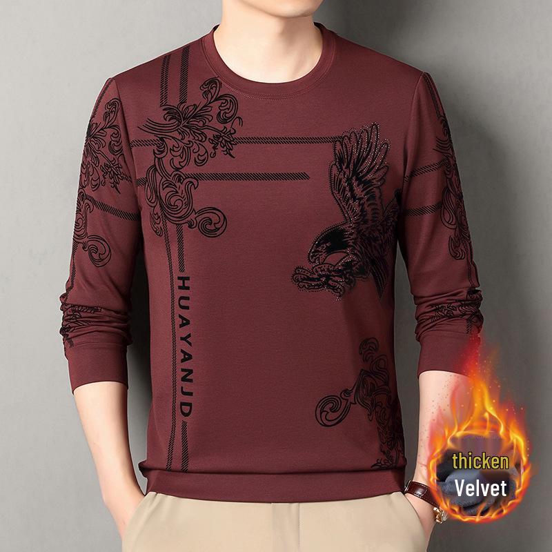 Herr 2025 Rundhals Långärmad Fleece Sweatshirt - Ledig Lös Passform för Höst/Vinter