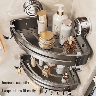 Gun Metal Šedá Polička do Koupelny s Přísavkami: Nástěnný trojúhelníkový úložný prostor bez vrtání pro sprchu, umyvadlo a toaletu.