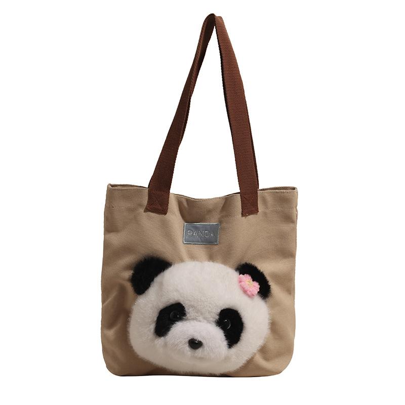 New Cute Panda Doll Bag Shoulder Bag Canvas Bag Large Capacity Tote Bag Underarm Bag Plush Bag
