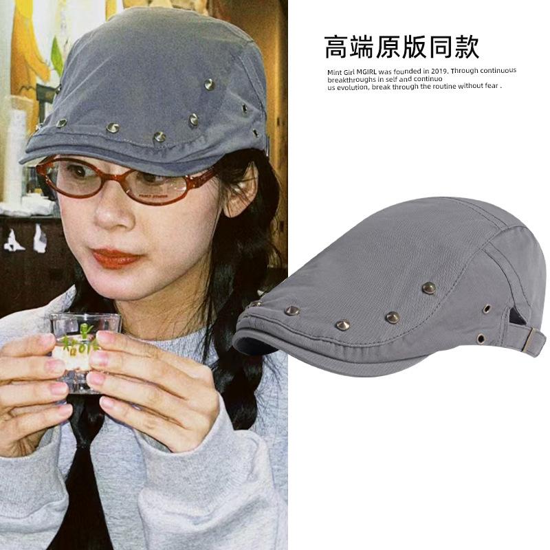 

Cotton Blend Comfortable Japanese Style Cap With Rivets For Everyday Fashion Casual сірий колір