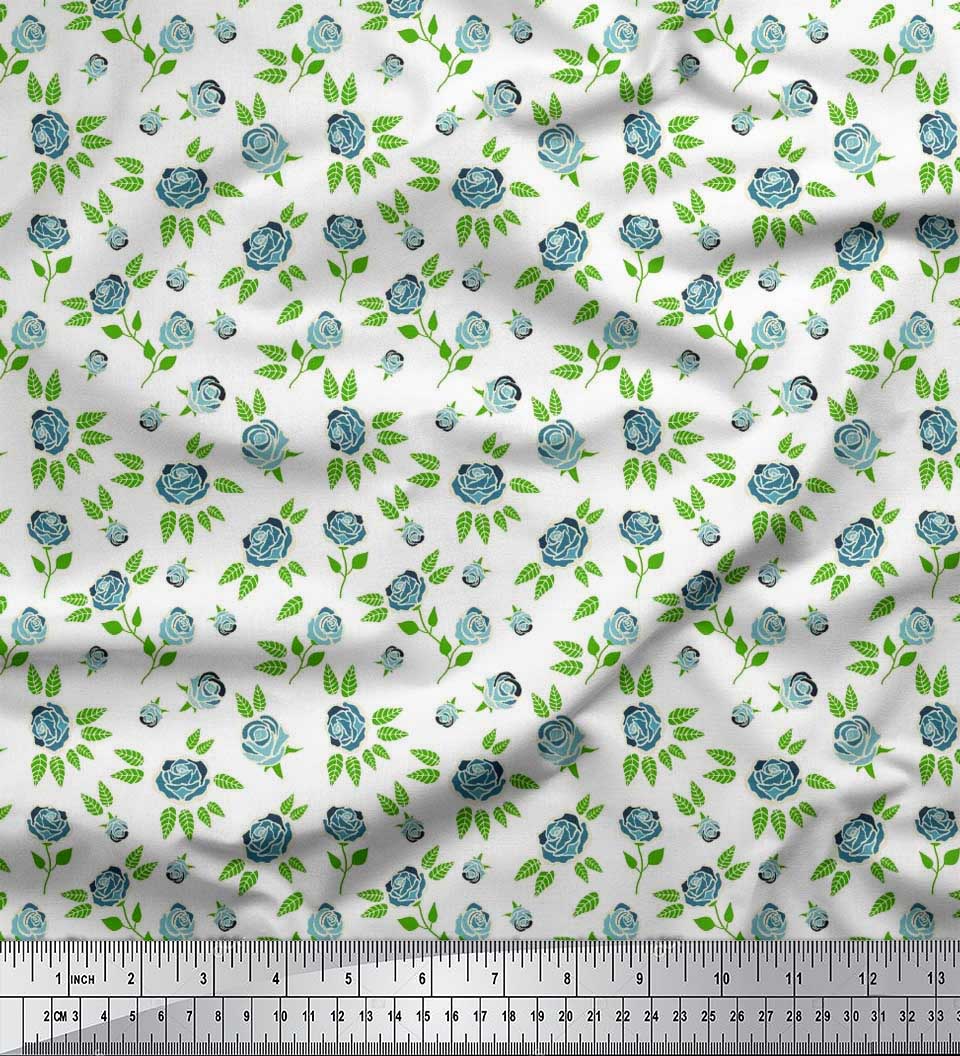

Тканина Soimoi Japan Crepe Satin Leaves & Rose Floral Printed Тканина 1 метр 42 дюйма 42 Inch Wide - Poly Crepe білий