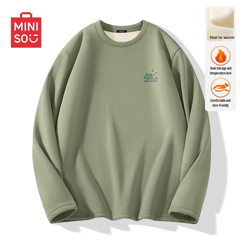 MINISO Men's Fleece-Lined Crew Neck Long Sleeve T-Shirt