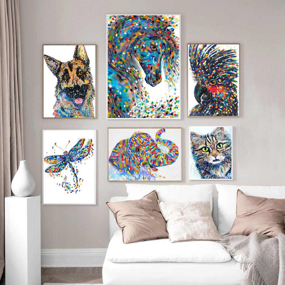 Nordic graffiti art abstract animal canvas painting digital color poster office wall painting living room home decoration mural No Frame