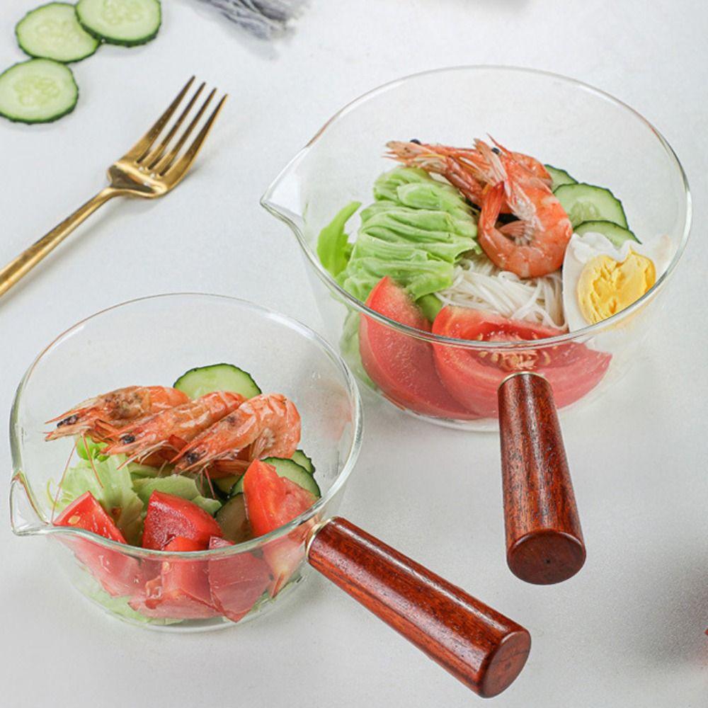 Wood Handle Saucepan Transparent Noodle Pot Salad Bowl Glass Milk Pot  Dormitory