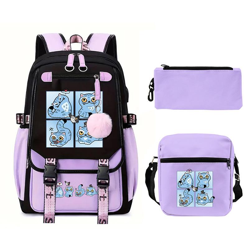 Animation Cartoon Peripheral Printing Children'S Backpack Campus Large Capacity Primary And Secondary School Students Schoolbag Three-Piece Set