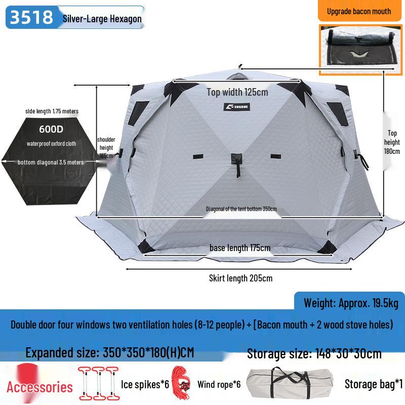Hexagonal Cotton Ice Fishing Tent - Thickened, No Assembly Needed