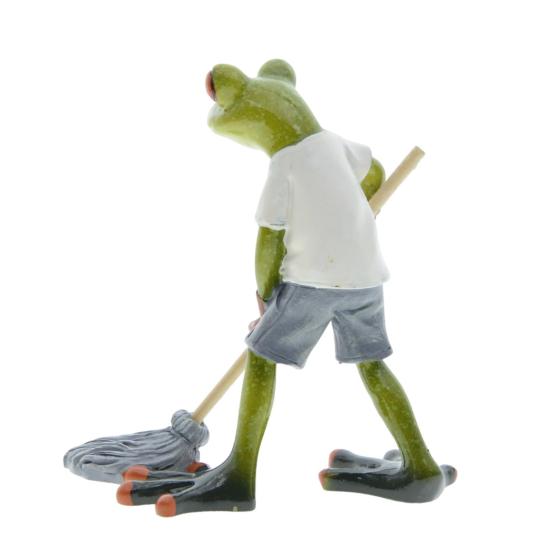 Mopping Cartoon Frog Figurine Doing Resin Statue Housework Frog Sculpture Home Office