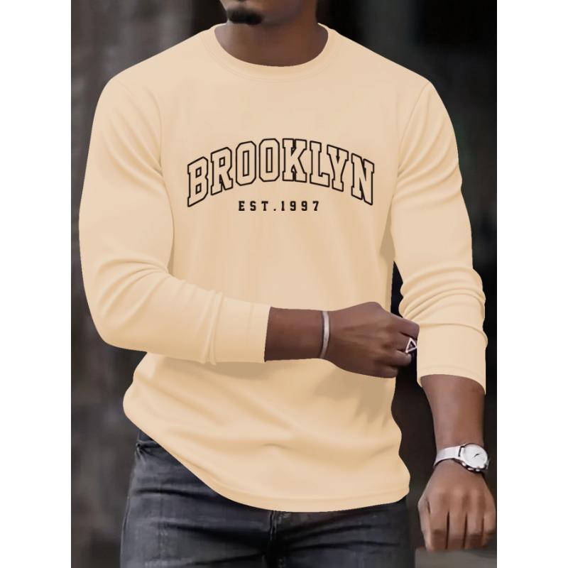 Men's Loose Fit Plus Size Comfortable Casual Sports Boston Letter Printed Round Neck Long Sleeved T-Shirt Top