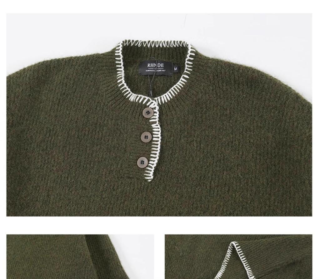 Unisex Retro Henley Neck Knit Sweater - Casual Autumn Pullover