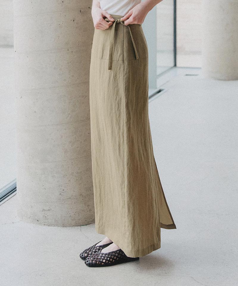 LEFTSEOUL Lyocell Belted Long Skirt [Khaki Brown]