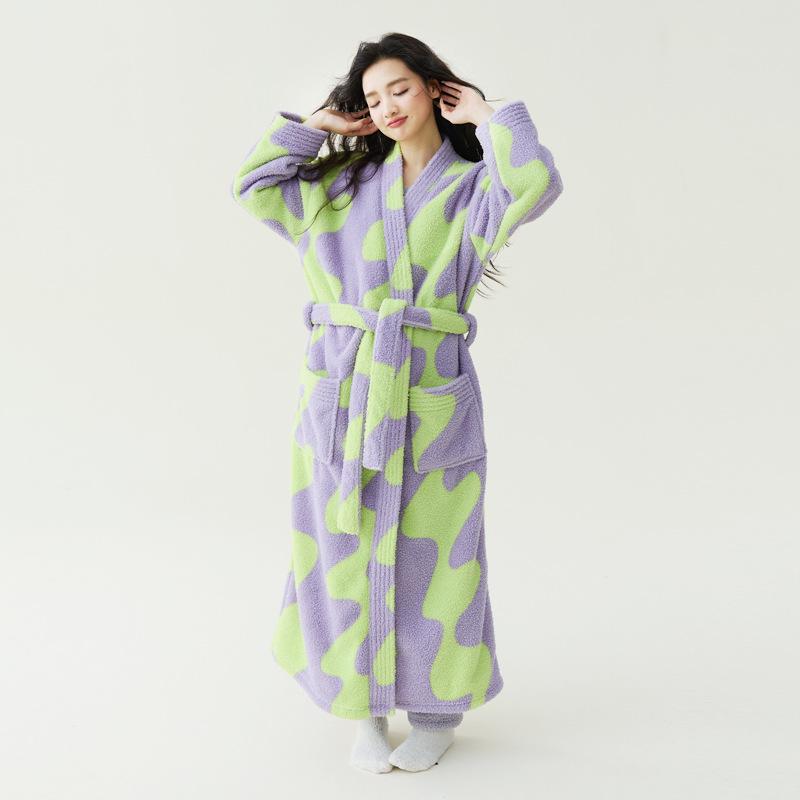 

Winter Styles, Coral Fleece, Thickened, Men s and Women s Nightgowns, Extended Bathrobes, Couple s Pajamas, Anti-static, Winter Warm Pajamas XL