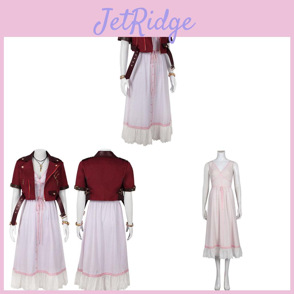 Final Fantasy 7 Aerith Gainsborough Cosplay Costume With Denim Outfit For Game Anime Role Play