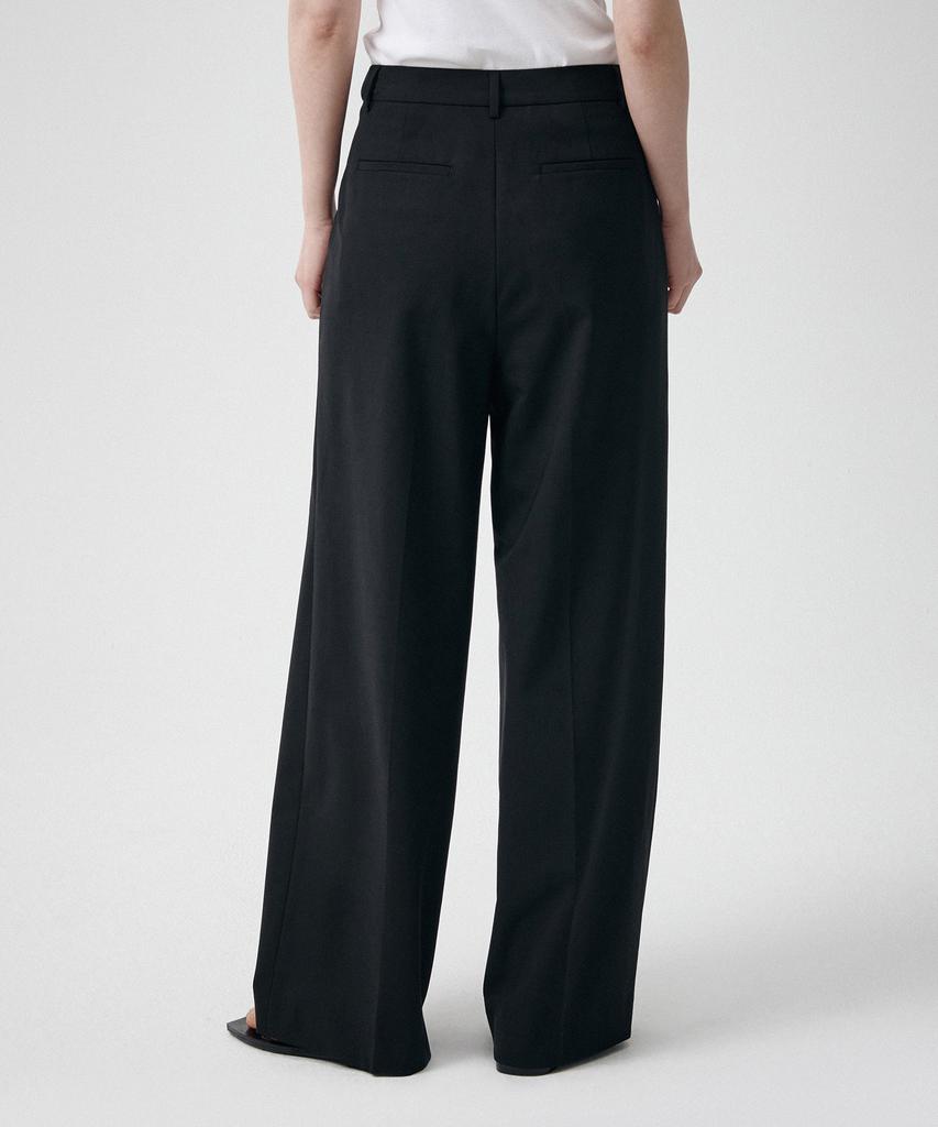 MUSINSA STANDARD WOMAN Women'S Summer Wool One-Pleat Wide Hidden Elastic Waist Slacks [Black]