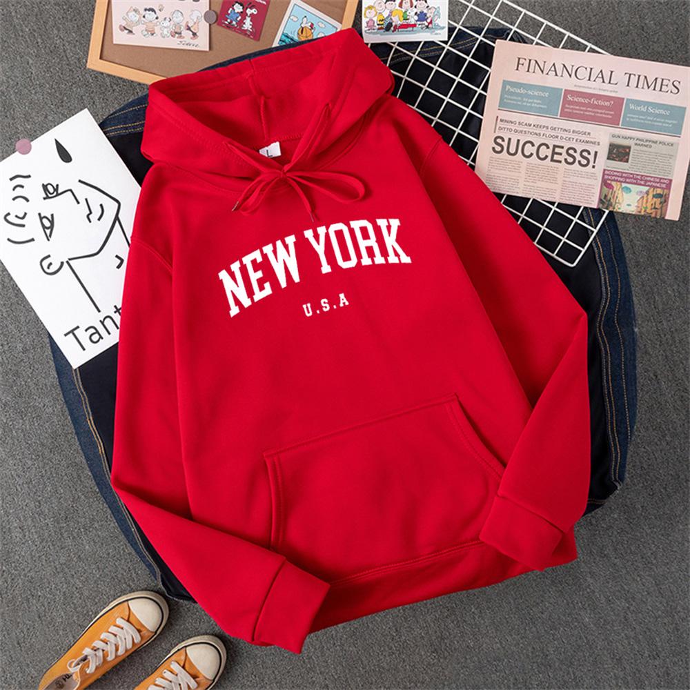 Sudadera con capucha para hombre y mujer, diseño de ciudad de Nueva York, EE. UU., con letras estampadas, estilo Harajuku, informal, holgada, ropa deportiva