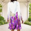 Women Plus Size Round Neck Long Sleeve Butterfly Printed Black A Line Dress