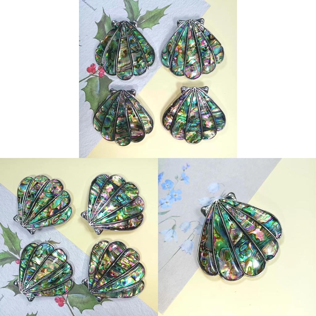 Vintage Shell Brooch Pendant With Geometric Inlay For Women And Men