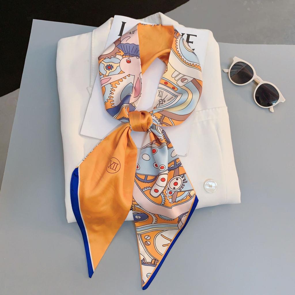 Luxury Design Silk Skinny Headwear Scarf Women Print Spring Neck Tie Hair Hand Bag Ribbon Wrist Belt Foulard Headband Lady