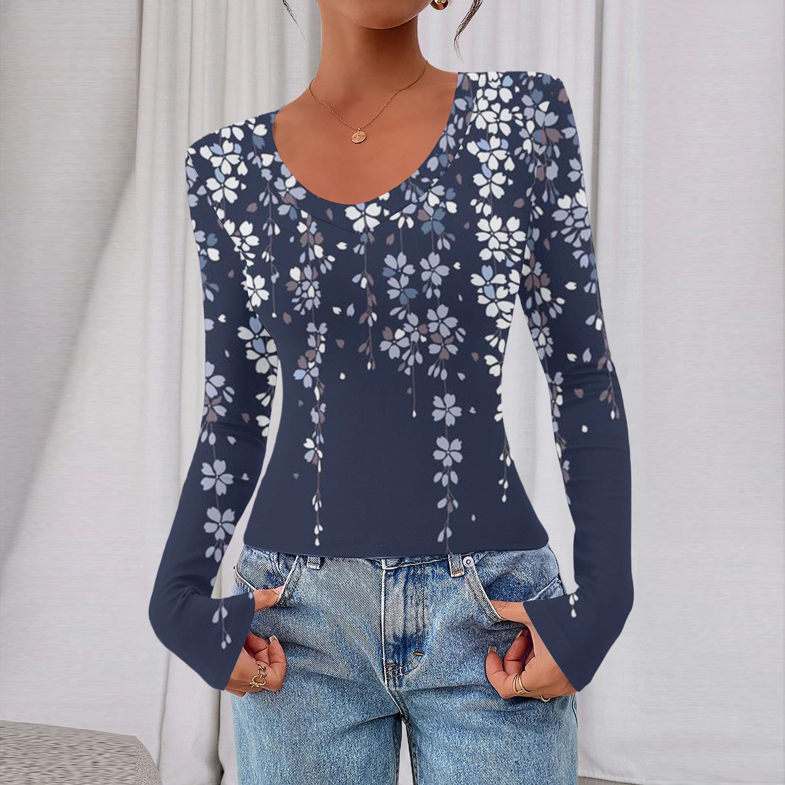 

Women s Casual Fashion Deep V Neck Slim Fit Cropped Floral Print Outing Top M