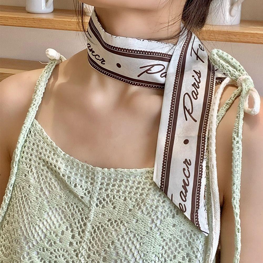 Retro Floral Scarf Ribbon Long Scarves Fashion Scarf Headband  Spring Summer