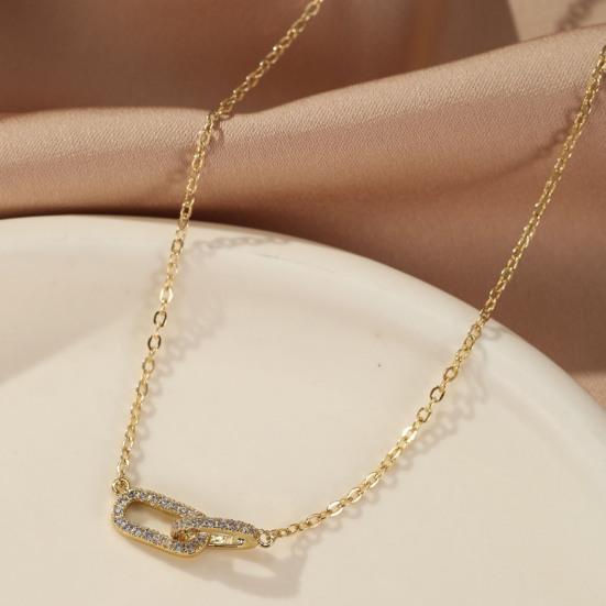 Women Necklace Rhinestone Paper Clip Pendant Adjustable with Extended Length Hollow Chain Lady Clavicle Necklace Neck Jewelry