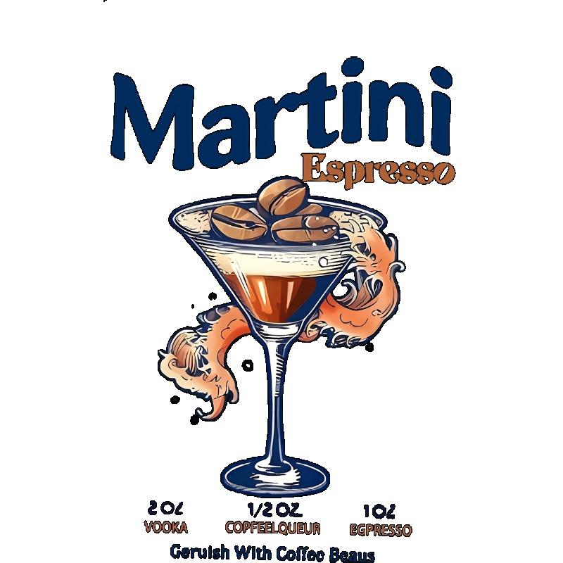 Schwarzes T-Shirt mit Martini Espresso Cocktail Grafik und Text für Freizeitkleidung
