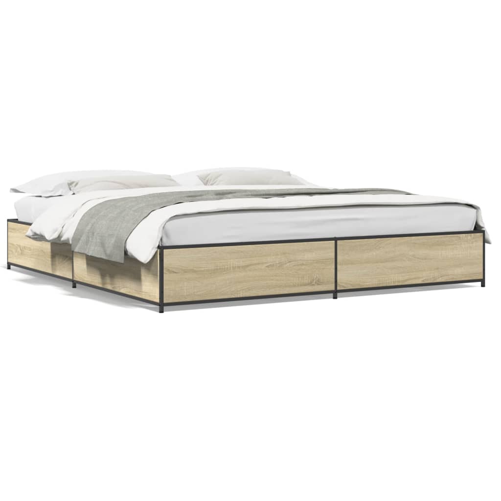 Bed Frame in Sonoma Oak Finish 200 x 200 cm Made of Engineered Wood and Metal