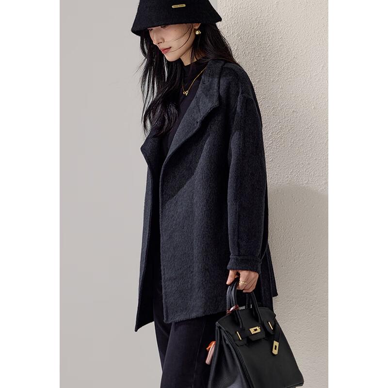 VICTORIA&VERA Women's Wool Blend Lantern Sleeve Short Coat