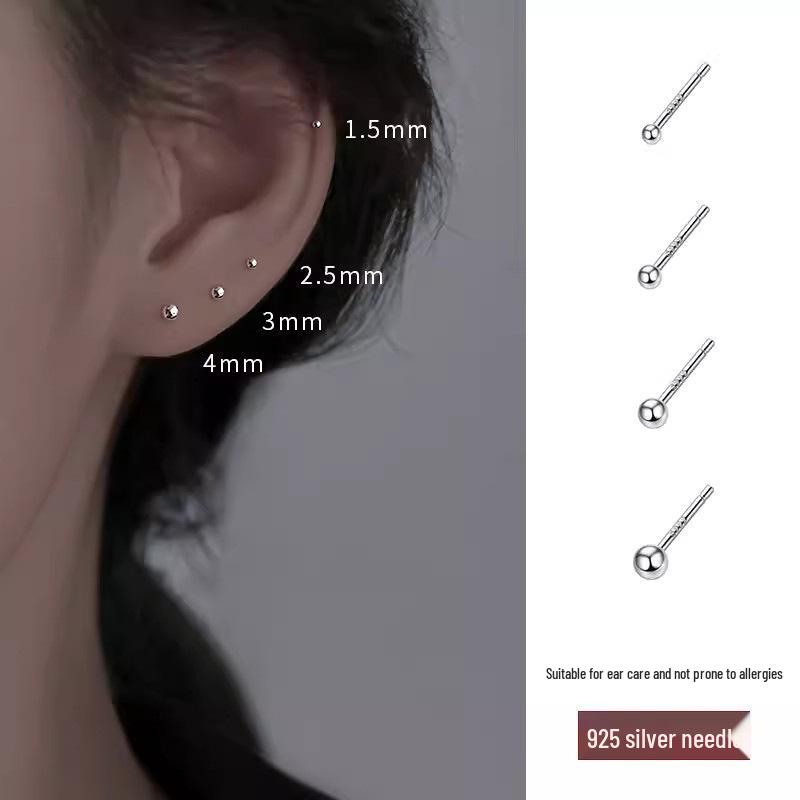 925 Sterling Silver Round Bead Stud Earrings - 2024 Women's Trend, High-End Ear Care & Cartilage Jewelry