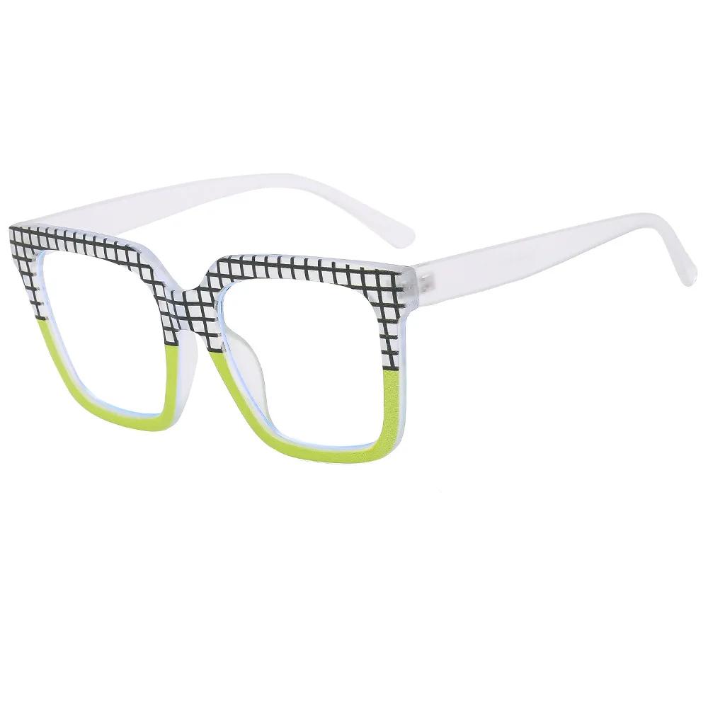 

Large Frame PC Anti Blue Light Flat Glasses Multi Color Checkered Style Women s Anti Fatigue Computer Glasses Anti Blue Light