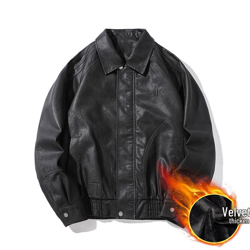 Herren Hochwertige Amerikanische Retro Leder Motorradjacke - Herbst/Winter 2025, Kurz, Mit Samt gefüttert, Große Größen, Trendige Marke