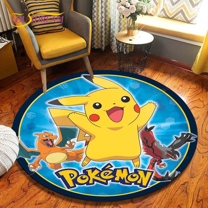 Cartoon Pokemon Runder Teppich Bodenmatte Schlafzimmer Flanell Tierteppich Rutschfeste Baby-Spielmatte Kinderzimmer Dekoration Matten