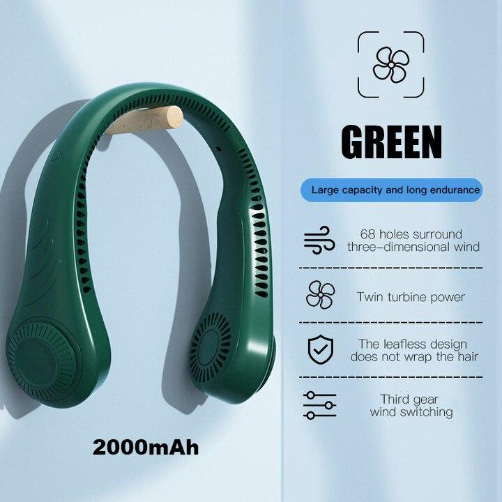 Wholesales Hands Free Mini Rechargeable Earphone Design Leafless Neck Fan Wearable Portable Hanging Neck Fan