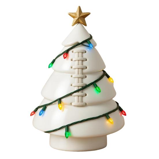 Sports Ball Inspired Christmas Tree Figurine Handcrafted Faux Leather Tree Shaped Tabletop Decoration with Golden Star Topper for Holiday Home Decor