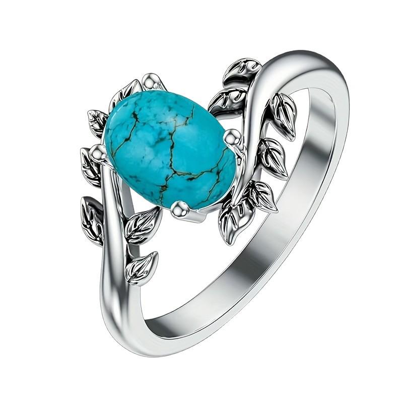 Simple Fashion Alloy Inlaid Green Turquoise Ring - Japanese Korean Trendy Style Women's Accessory.