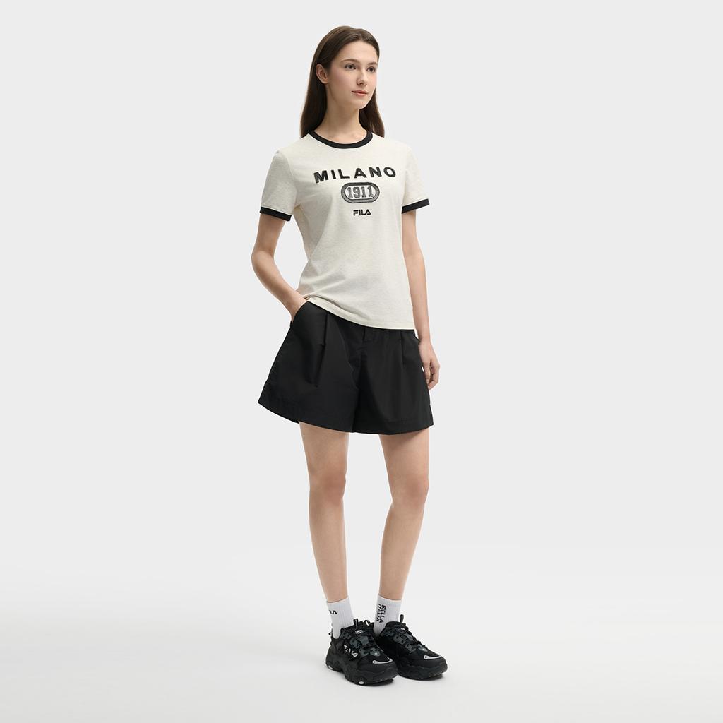 Fila Milano Italian Luxury Sports Collection Fashion Versatile Comfortable Casual Knit Short Sleeve T-Shirt Women Tops F11W525104F-LK