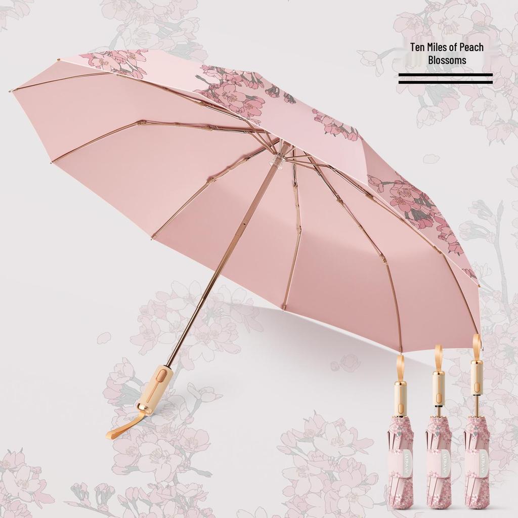 32-Rib Women’s Folding Umbrella: Dual-use for Sun & Rain, UV Protected, Colored Coating, Enlarged, Reinforced & Thickened.