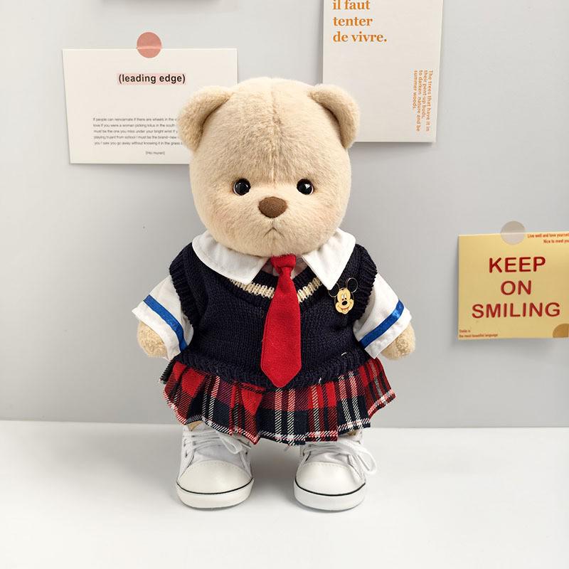 Medium Bear Outfit - Blue Pink Striped Carrot Overalls Set