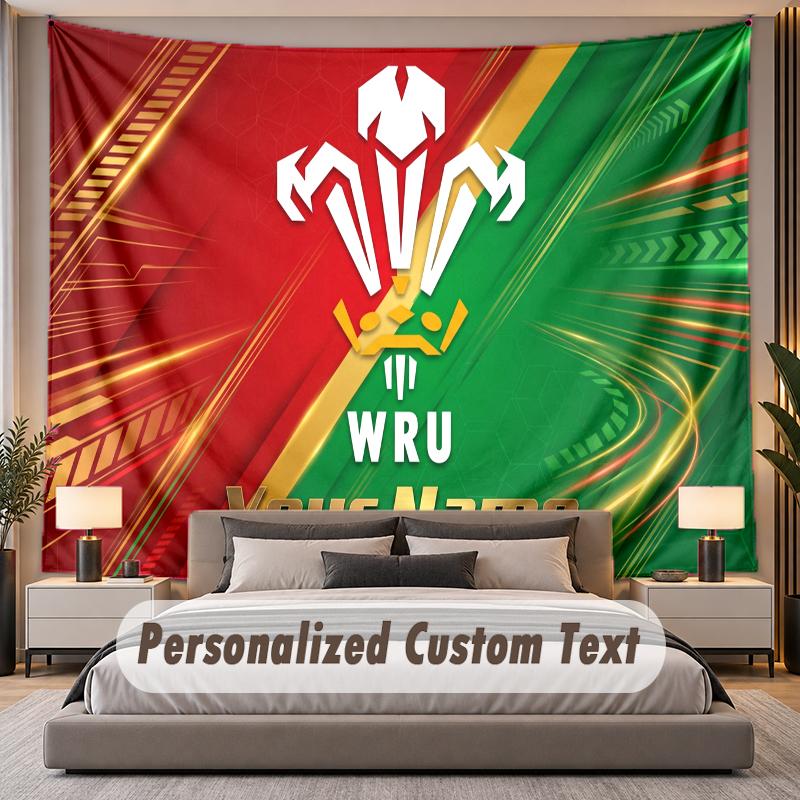 Custom Name Text Tapestry Wales Rugby Personalized Polyester Wall Tapestry For Bedroom And Room