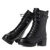 Fashion AIYUQI 2025 Genuine Leather Women Biker Boots Size 41 42 43 Lace Fashion Women Snow Boots High-heeled Thick Wool Boots