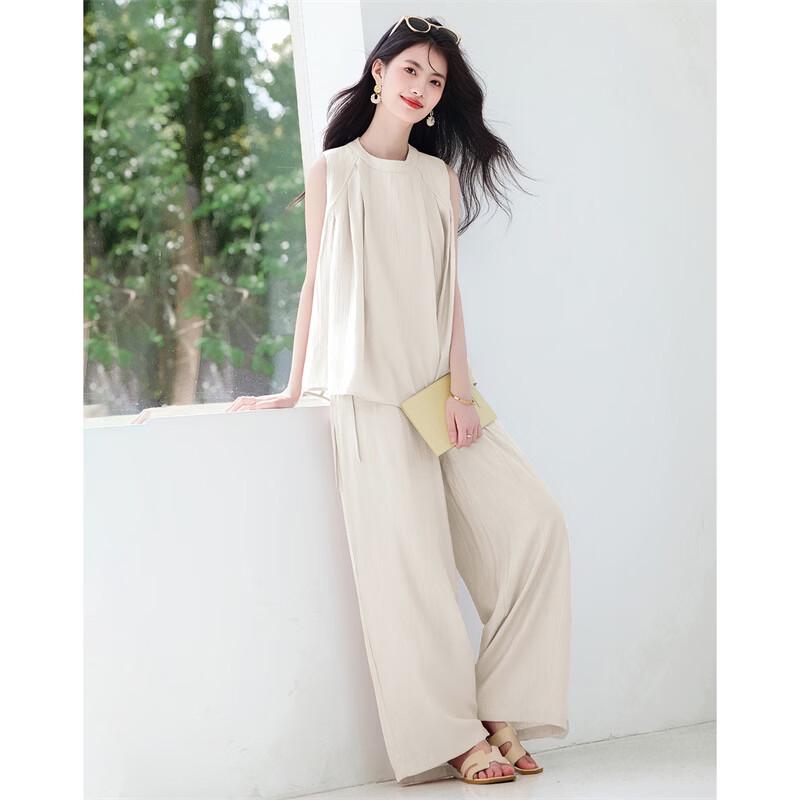 Women's Relaxed Fit Sleeveless Wide-Leg Pants Set