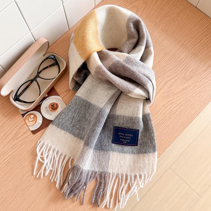 100% Wolle Karierter Schal Herren Damen Paar Warm Kaschmir-Mischung Karriert Winter Halswärmer