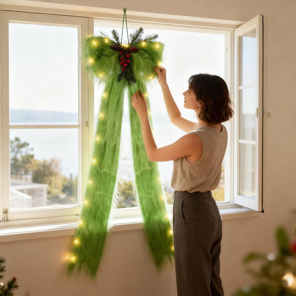 Christmas Luminous Bow LED Lights Green Flexible Ribbon Decor Christmas Tree Decoration Christmas Gift Bows For Wedding Party