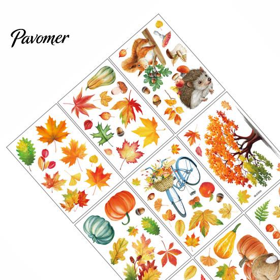 Maple Leaf Window Stickers for Home 9PCS Autumn Forest Animal Clings, Thanksgiving Pumpkin Stickers, Clings Kids Removable Decals Coffee Shop