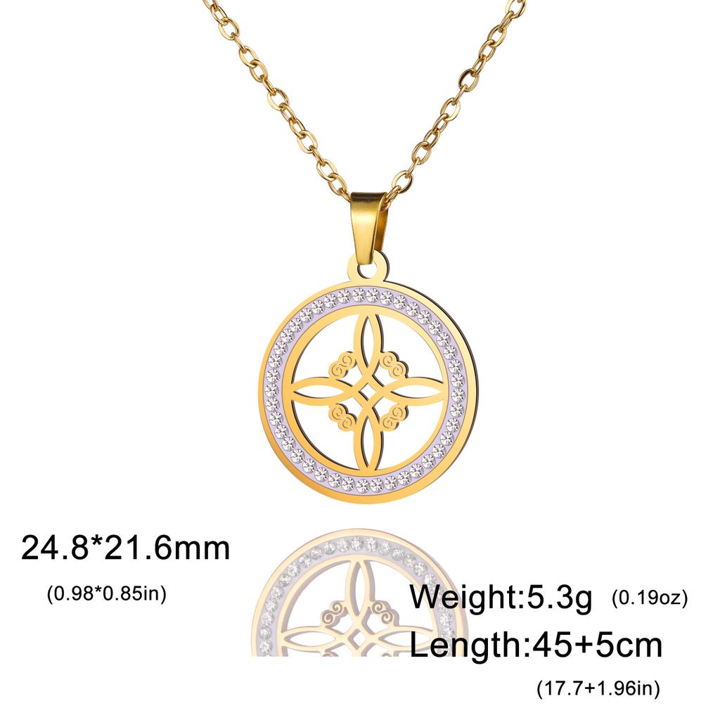 Fashion Witch Knot Necklace Celtic Irish Round Pendant Necklace with Rhinestones Women's Clavicle Chain Lucky Jewelry Party Gift